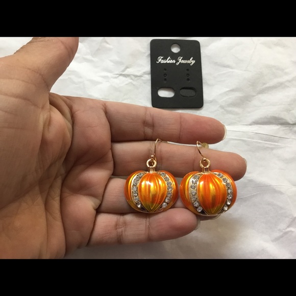 Crystal Orange Pumpkin Dangle Earrings - Picture 5 of 8